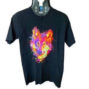 Colorful Unisex Neon Vibrant Pink Wolf's head Pop Art Style T-Shirt Tee Small